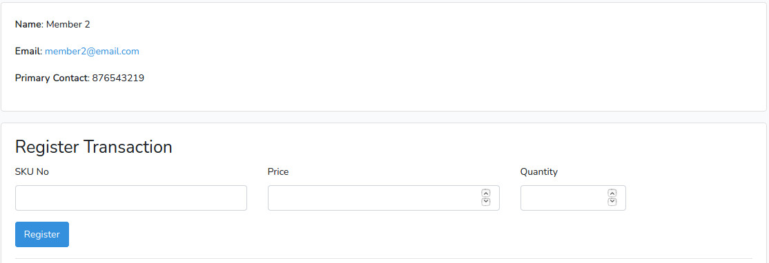 Register Transaction Form in Member Detail Page