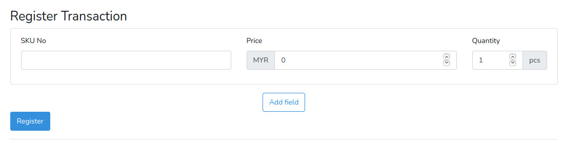 Dynamic transaction registration form