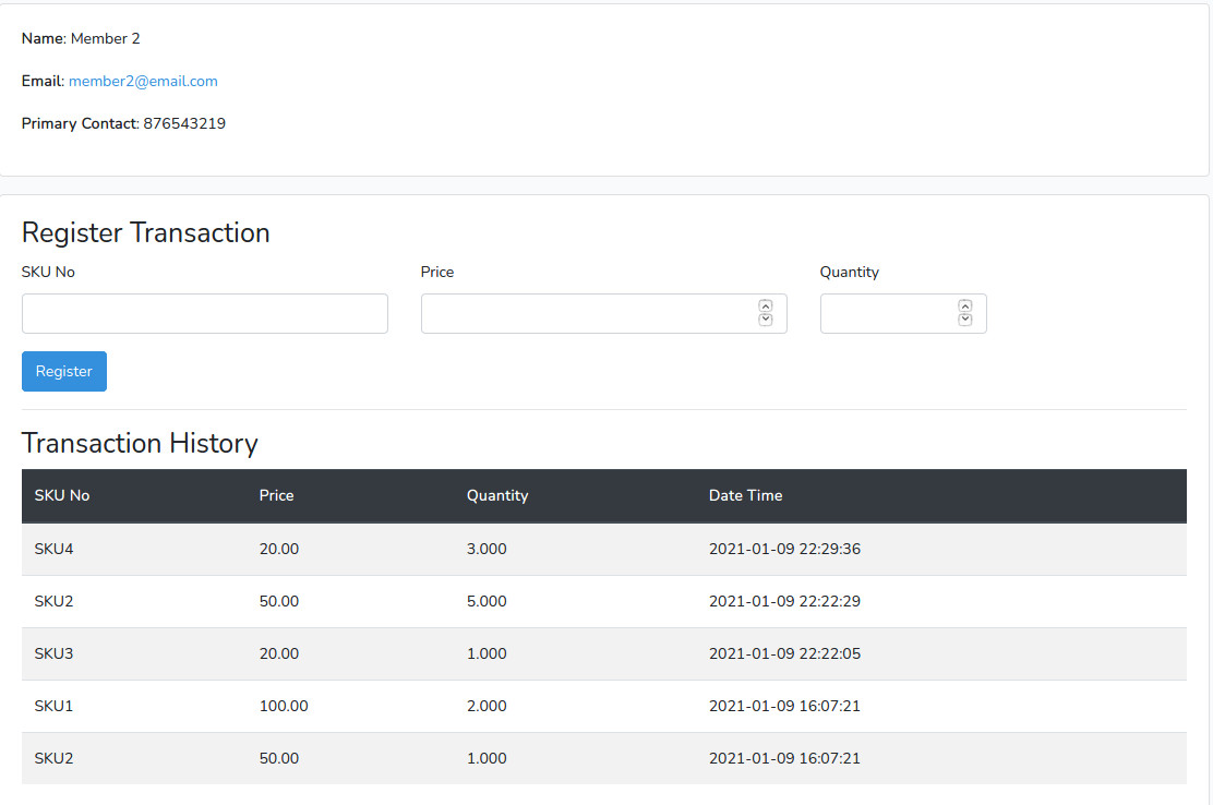 Member's Transactions History